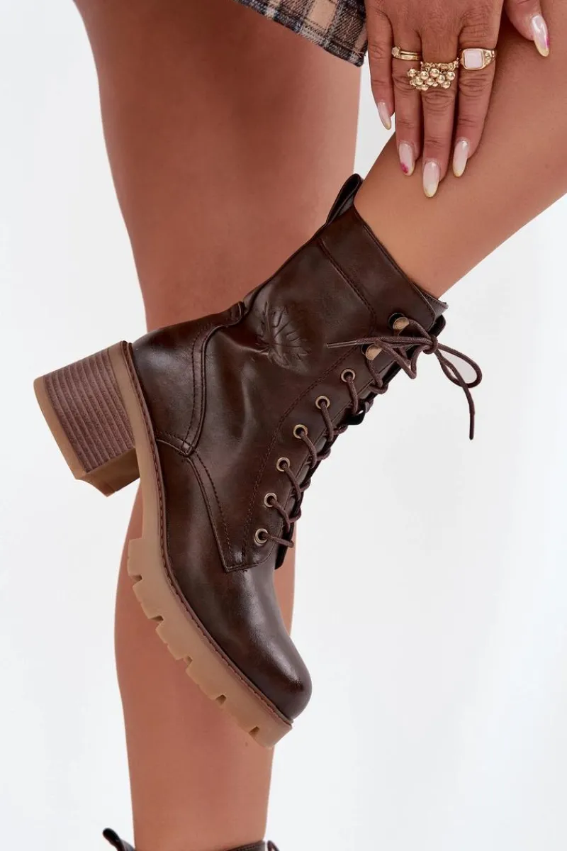 Botki Ocieplane|Botki Sznurowane>Buty damskie Vinceza Botki Workery Damskie Na Klocku Ocieplane Vinceza 89136 Brązowe