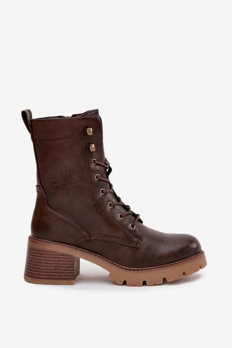 Botki Ocieplane|Botki Sznurowane>Buty damskie Vinceza Botki Workery Damskie Na Klocku Ocieplane Vinceza 89136 Brązowe