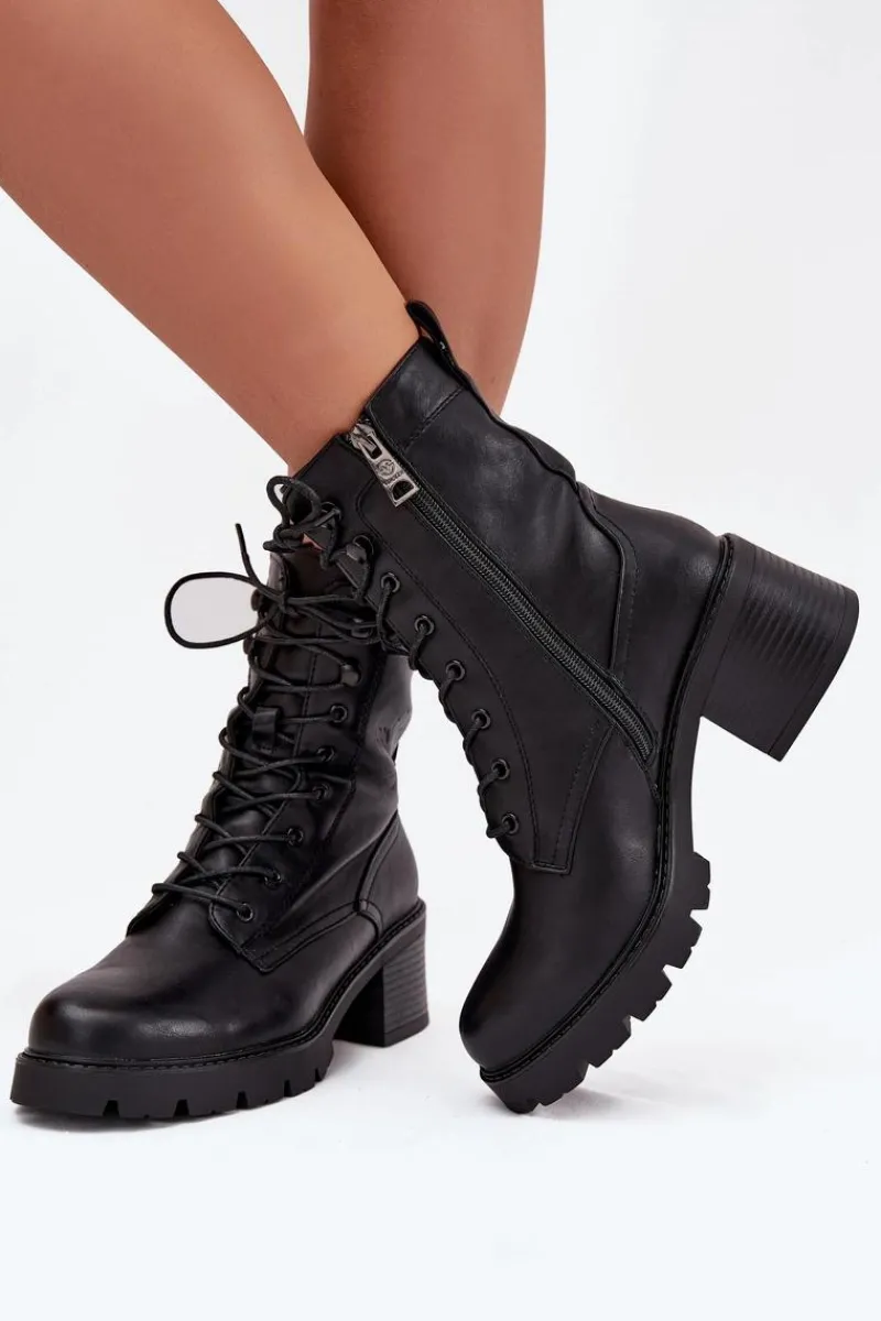 Sale Buty damskie Vinceza Botki Workery Damskie Na Klocku Ocieplane Vinceza 89136 Czarne Czarny