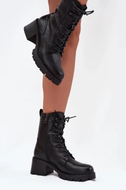 Sale Buty damskie Vinceza Botki Workery Damskie Na Klocku Ocieplane Vinceza 89136 Czarne Czarny