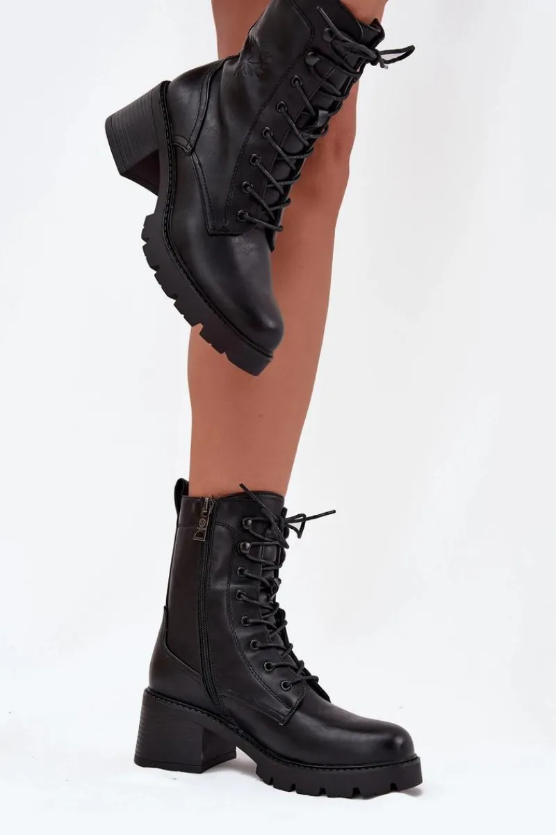 Sale Buty damskie Vinceza Botki Workery Damskie Na Klocku Ocieplane Vinceza 89136 Czarne Czarny