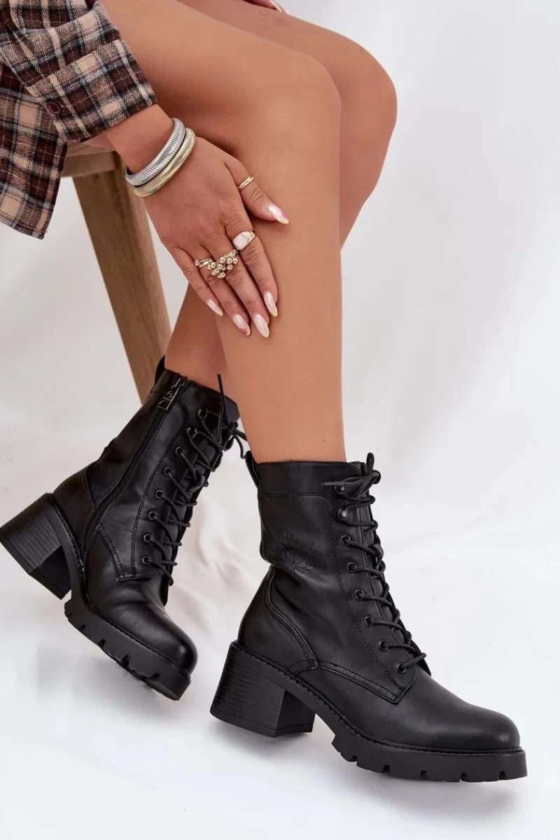 Sale Buty damskie Vinceza Botki Workery Damskie Na Klocku Ocieplane Vinceza 89136 Czarne Czarny