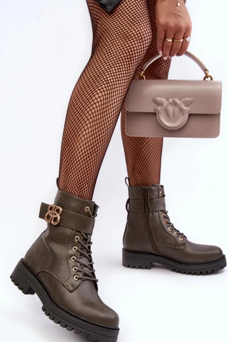 Botki Ocieplane|Botki Sznurowane>Boto Botki Workery Damskie Na Suwak Z Ozdobą Ciemnozielone Ciossava