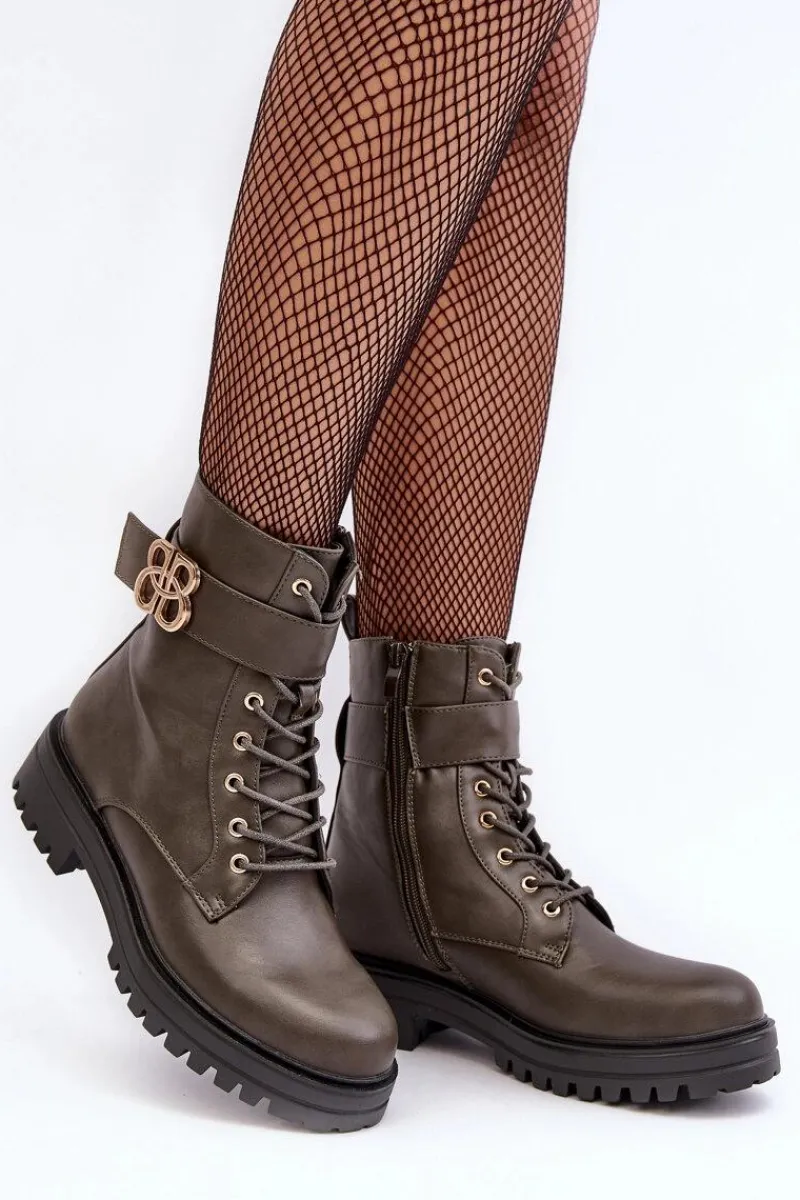 Botki Ocieplane|Botki Sznurowane>Boto Botki Workery Damskie Na Suwak Z Ozdobą Ciemnozielone Ciossava