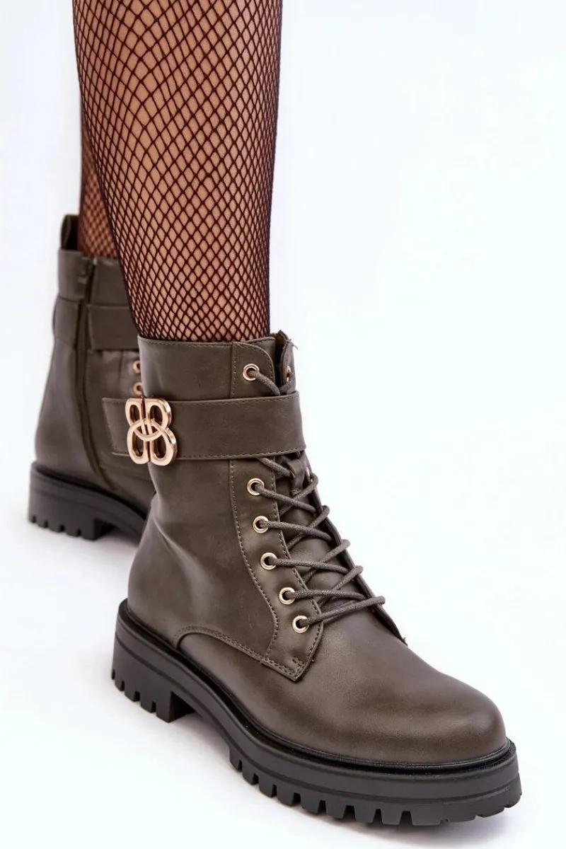 Botki Ocieplane|Botki Sznurowane>Boto Botki Workery Damskie Na Suwak Z Ozdobą Ciemnozielone Ciossava