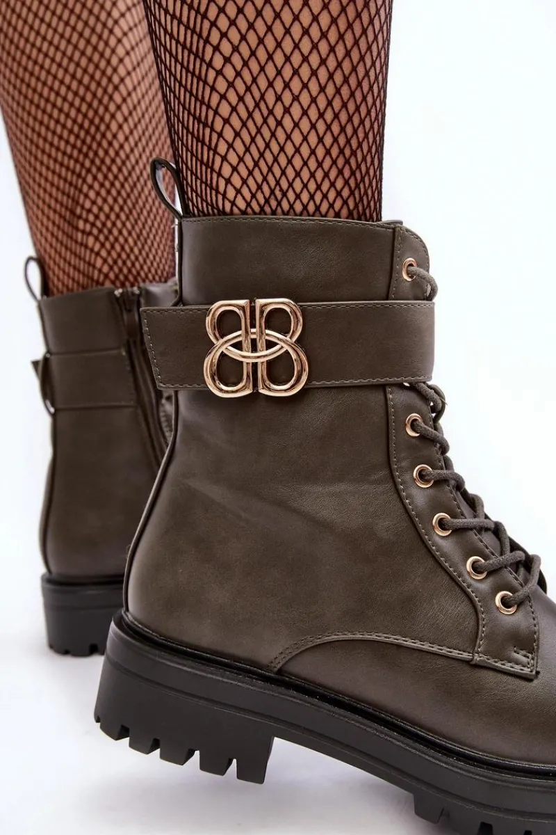 Botki Ocieplane|Botki Sznurowane>Boto Botki Workery Damskie Na Suwak Z Ozdobą Ciemnozielone Ciossava