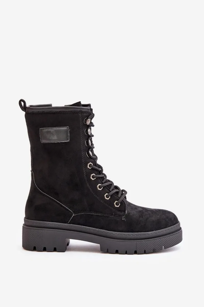 Botki Ocieplane|Botki Sznurowane>Boto Botki Workery Damskie Na Zamek Z Eko Zamszu Czarne Savalann Czarny