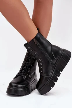 Clearance Botki Workery Damskie Na Platformie Ocieplane Vinceza 58588 Czarne Damskie Botki Ocieplane|Botki Na Koturnie