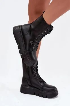 Clearance Botki Workery Damskie Na Platformie Ocieplane Vinceza 58588 Czarne Damskie Botki Ocieplane|Botki Na Koturnie