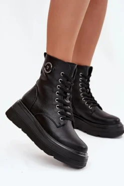 Botki Ocieplane|Botki Na Koturnie>Buty damskie Vinceza Botki Workery Damskie Ocieplane Na Platformie Z Ozdobnym Detalem Vinceza 16513 Czarne