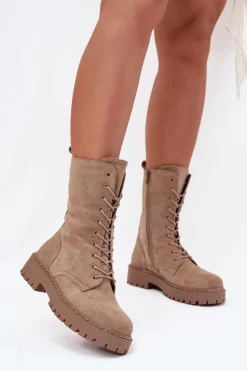 Online Boto Botki Workery Damskie Ocieplane Khaki Marvielle