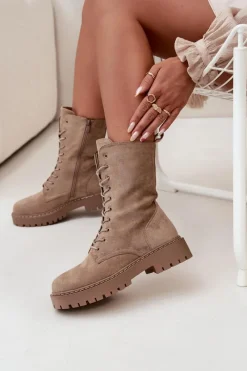 Online Boto Botki Workery Damskie Ocieplane Khaki Marvielle