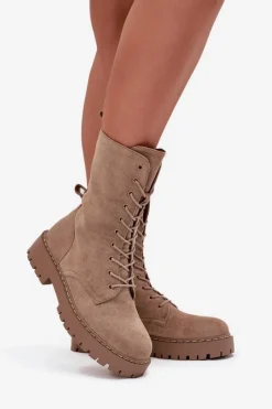 Online Boto Botki Workery Damskie Ocieplane Khaki Marvielle