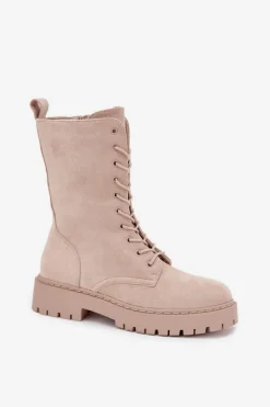 Clearance Boto Botki Workery Damskie Ocieplane Beżowe Marvielle Beżowy