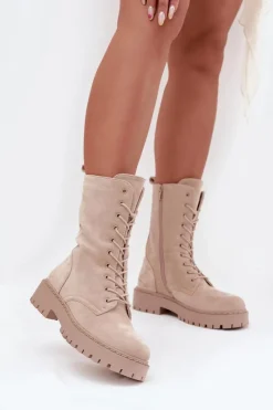Clearance Boto Botki Workery Damskie Ocieplane Beżowe Marvielle Beżowy