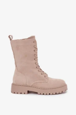 Clearance Boto Botki Workery Damskie Ocieplane Beżowe Marvielle Beżowy