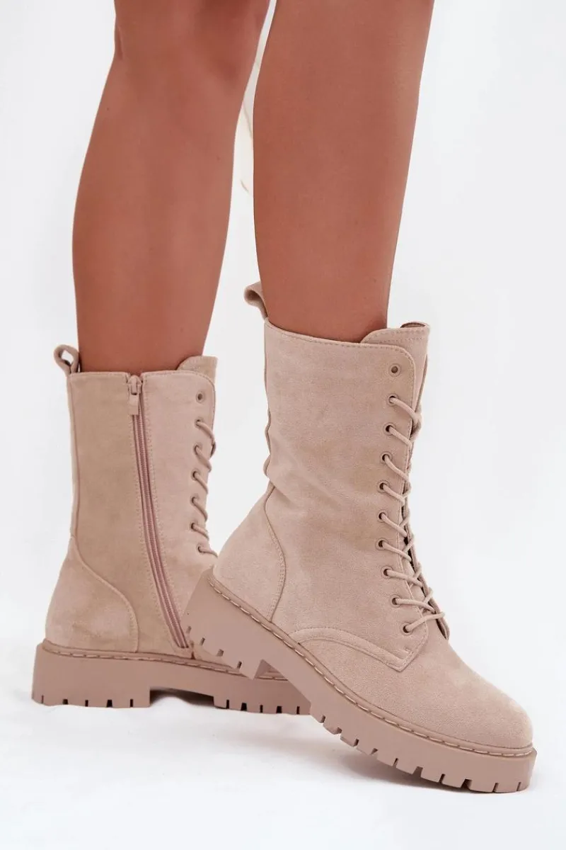 Clearance Boto Botki Workery Damskie Ocieplane Beżowe Marvielle Beżowy