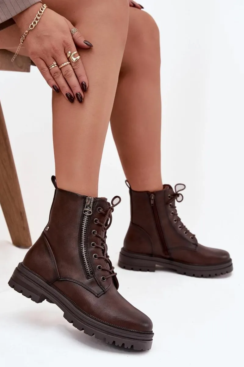 Botki Ocieplane|Czarne Botki>Boto Botki Workery Damskie Ocieplane Czekoladowe Ivonelle Brązowy