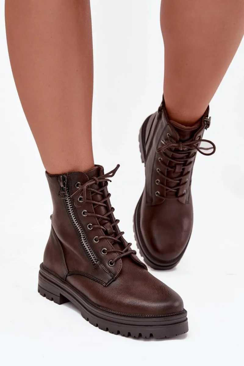 Botki Ocieplane|Czarne Botki>Boto Botki Workery Damskie Ocieplane Czekoladowe Ivonelle Brązowy