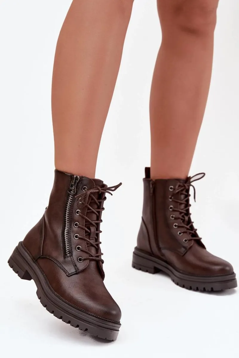 Botki Ocieplane|Czarne Botki>Boto Botki Workery Damskie Ocieplane Czekoladowe Ivonelle Brązowy