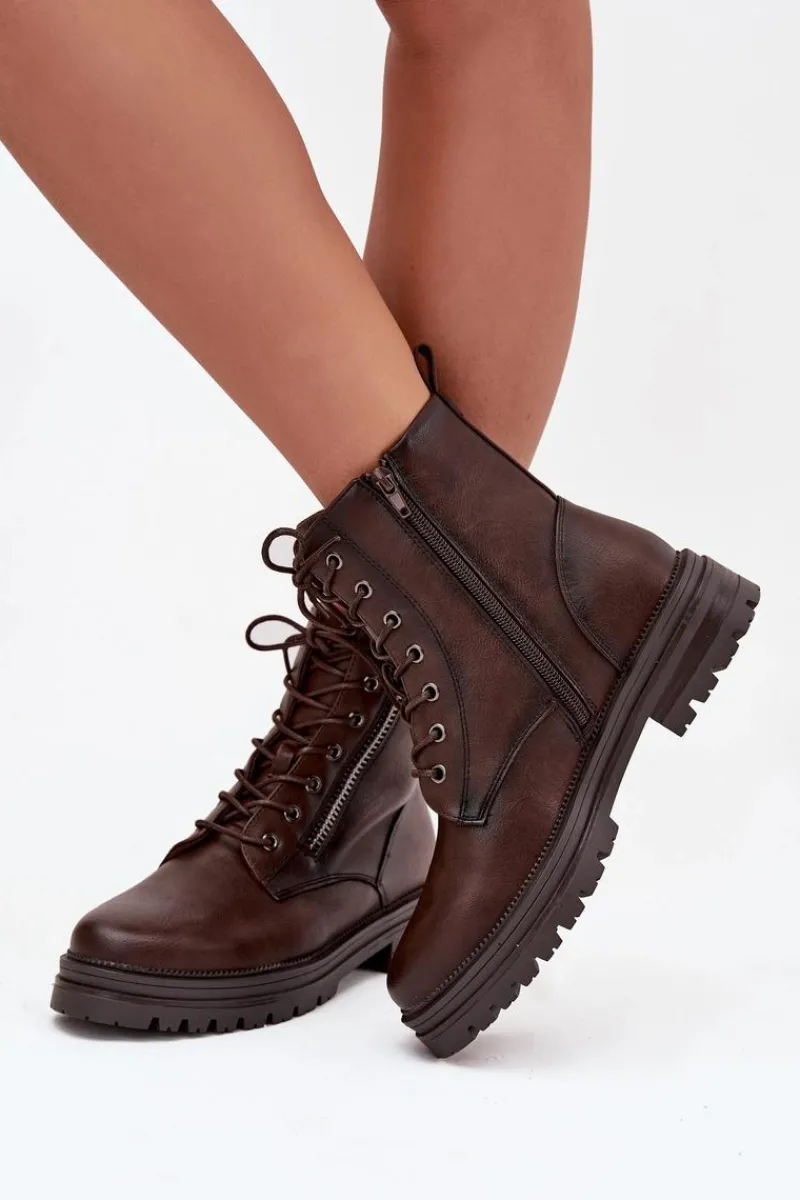 Botki Ocieplane|Czarne Botki>Boto Botki Workery Damskie Ocieplane Czekoladowe Ivonelle Brązowy