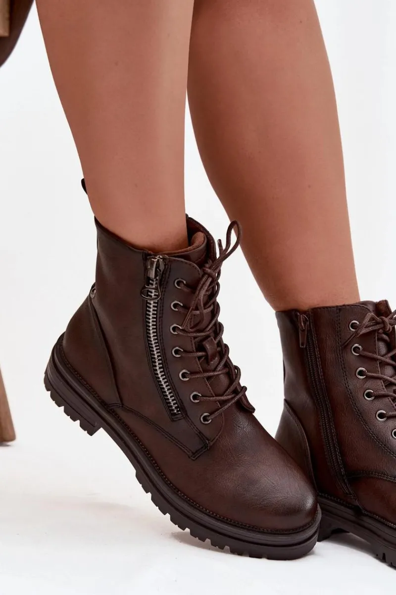 Botki Ocieplane|Czarne Botki>Boto Botki Workery Damskie Ocieplane Czekoladowe Ivonelle Brązowy