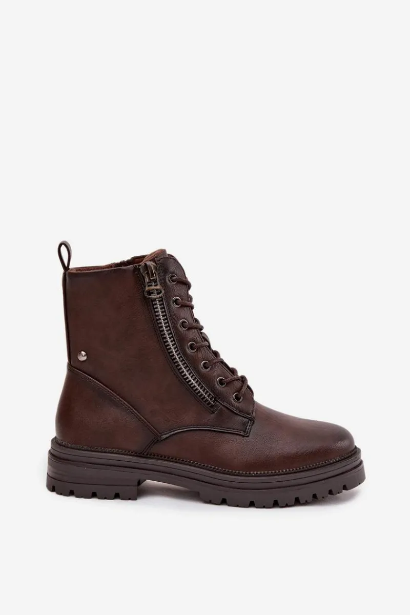 Botki Ocieplane|Czarne Botki>Boto Botki Workery Damskie Ocieplane Czekoladowe Ivonelle Brązowy