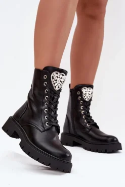 Online Boto Botki Workery Damskie Z Kryształkami Na Języku Czarne Rosira