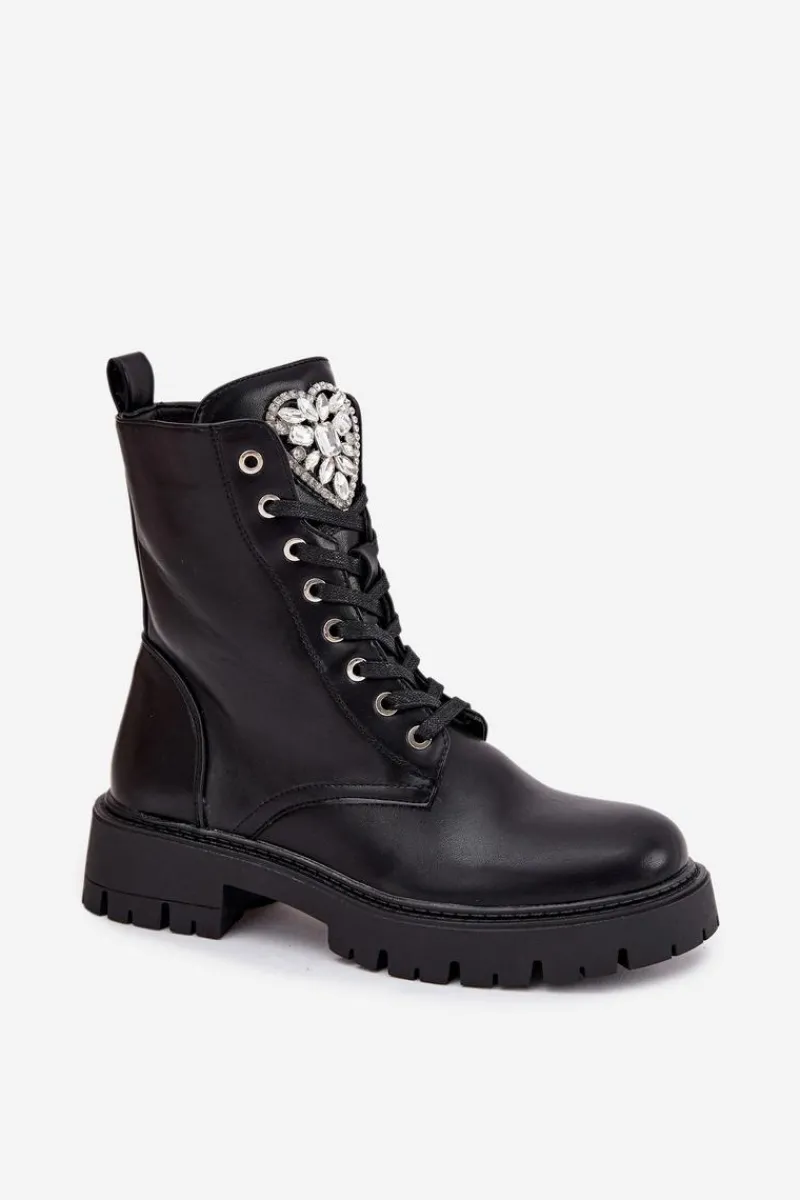 Online Boto Botki Workery Damskie Z Kryształkami Na Języku Czarne Rosira