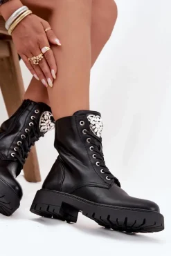Online Boto Botki Workery Damskie Z Kryształkami Na Języku Czarne Rosira