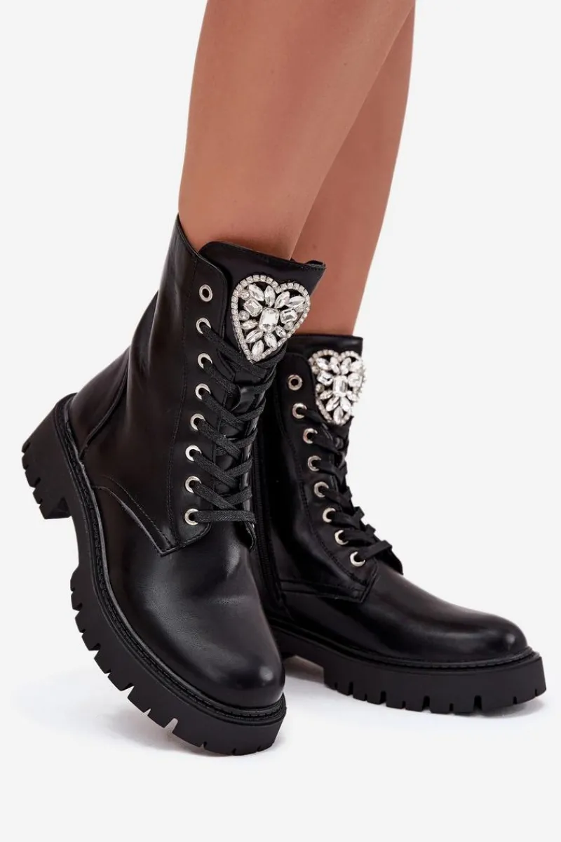 Online Boto Botki Workery Damskie Z Kryształkami Na Języku Czarne Rosira