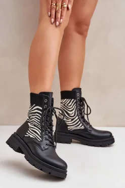 Botki Wiosenne|Botki Ocieplane>Boto Botki Workery Damskie Ze Skarpetą Zebra Czarne Raviri