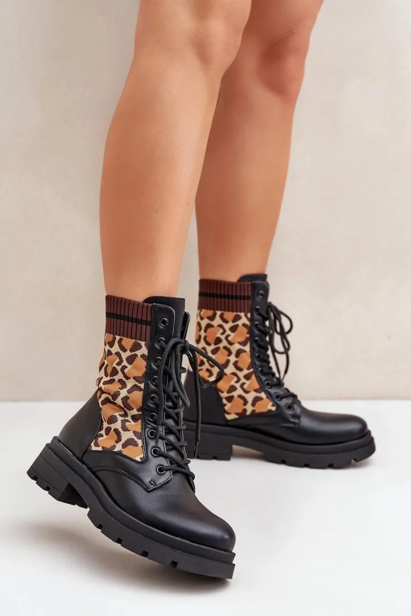 Best Boto Botki Workery Damskie Ze Skarpetą W Panterkę Czarne Penthis Czarny