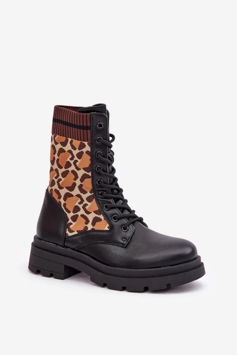 Best Boto Botki Workery Damskie Ze Skarpetą W Panterkę Czarne Penthis Czarny