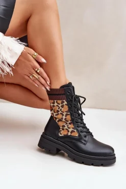 Best Boto Botki Workery Damskie Ze Skarpetą W Panterkę Czarne Penthis Czarny