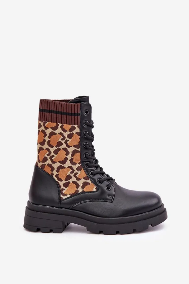 Best Boto Botki Workery Damskie Ze Skarpetą W Panterkę Czarne Penthis Czarny