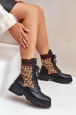 Best Boto Botki Workery Damskie Ze Skarpetą W Panterkę Czarne Penthis Czarny