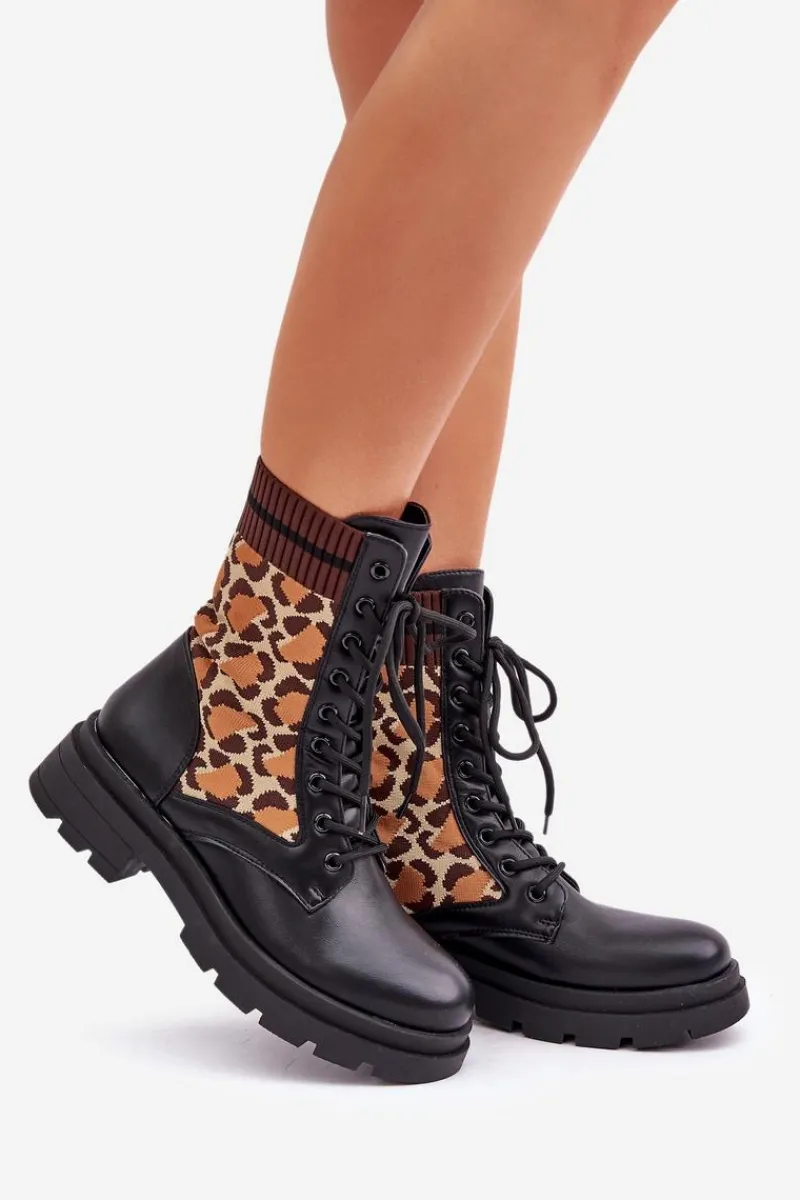 Best Boto Botki Workery Damskie Ze Skarpetą W Panterkę Czarne Penthis Czarny