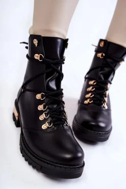 Sale Botki Workery Lewski Shoes 3243 Czarne Damskie Botki Skórzane|Botki Sznurowane
