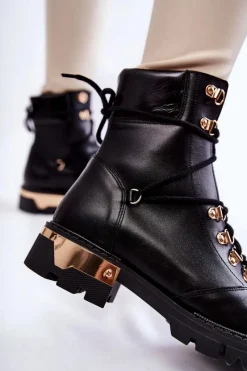 Sale Botki Workery Lewski Shoes 3243 Czarne Damskie Botki Skórzane|Botki Sznurowane