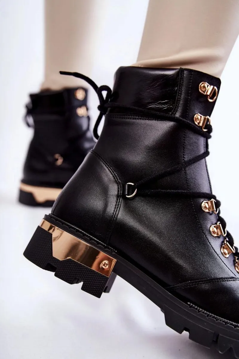 Sale Botki Workery Lewski Shoes 3243 Czarne Damskie Botki Skórzane|Botki Sznurowane