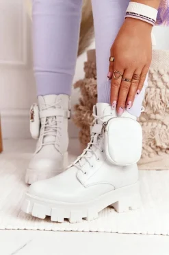 Sale Boto Botki Workery Na Platformie z Nerką Białe Saturday