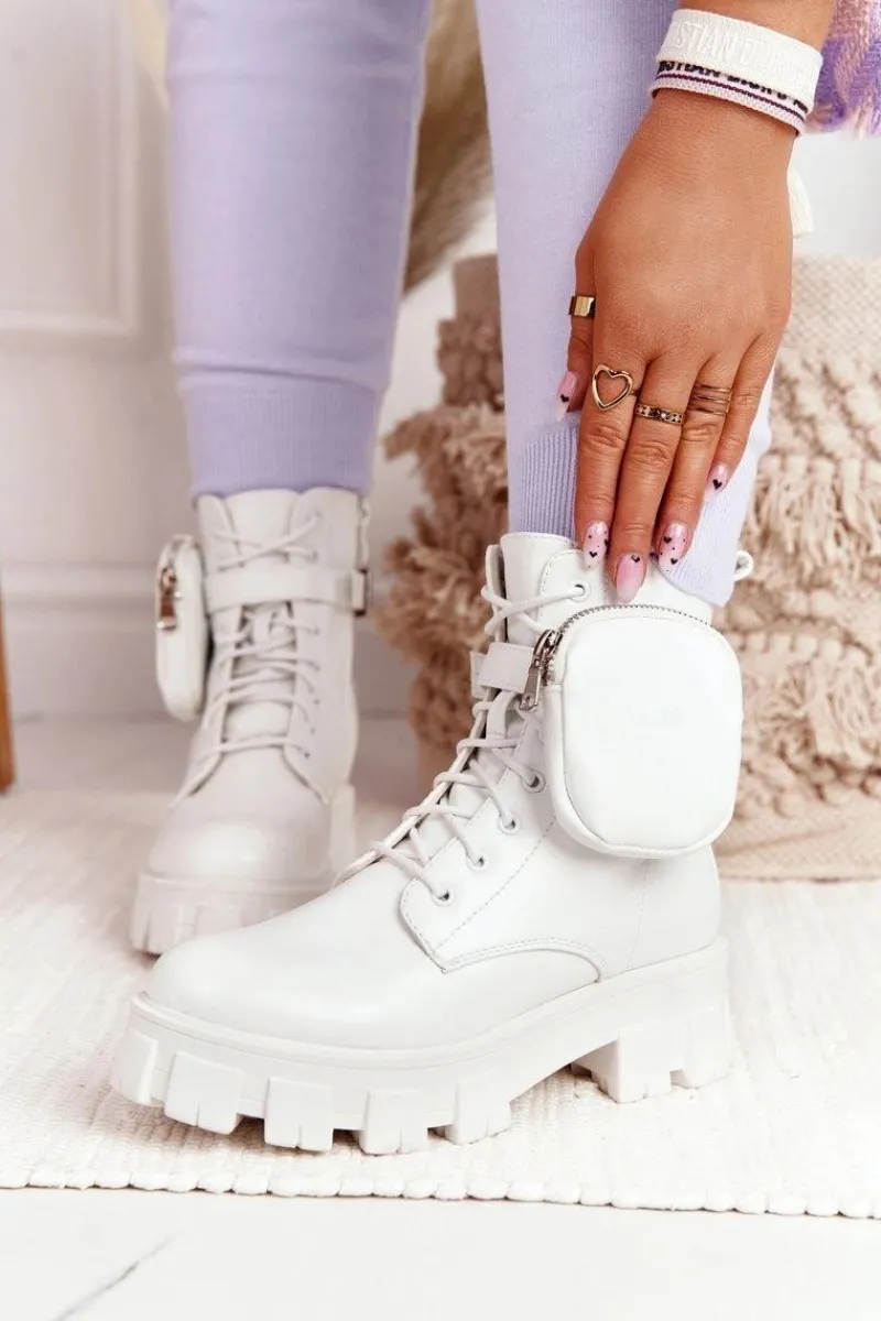 Sale Boto Botki Workery Na Platformie z Nerką Białe Saturday