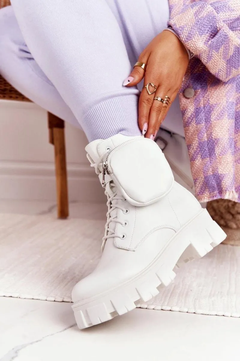 Sale Boto Botki Workery Na Platformie z Nerką Białe Saturday