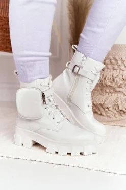 Sale Boto Botki Workery Na Platformie z Nerką Białe Saturday