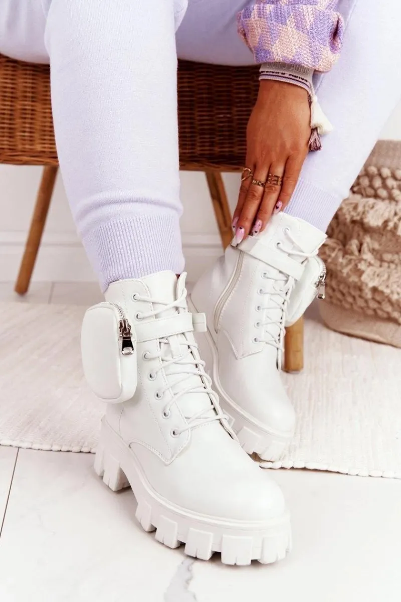 Sale Boto Botki Workery Na Platformie z Nerką Białe Saturday