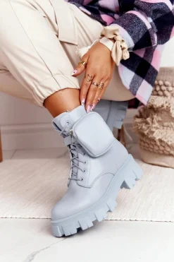 Discount Boto Botki Workery Na Platformie z Nerką Niebieskie Saturday