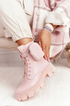 Hot Botki Workery Na Platformie z Nerką Różowe Saturday Damskie Botki Wiosenne|Damskie Trapery