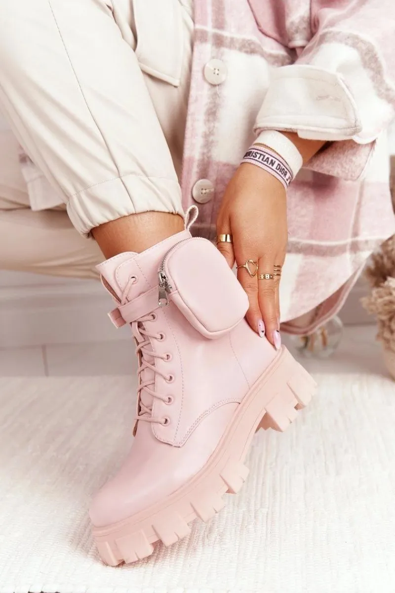 Hot Botki Workery Na Platformie z Nerką Różowe Saturday Damskie Botki Wiosenne|Damskie Trapery