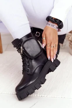 New Botki Workery Na Platformie z Nerką Czarne Saturday Damskie Botki Wiosenne|Damskie Trapery